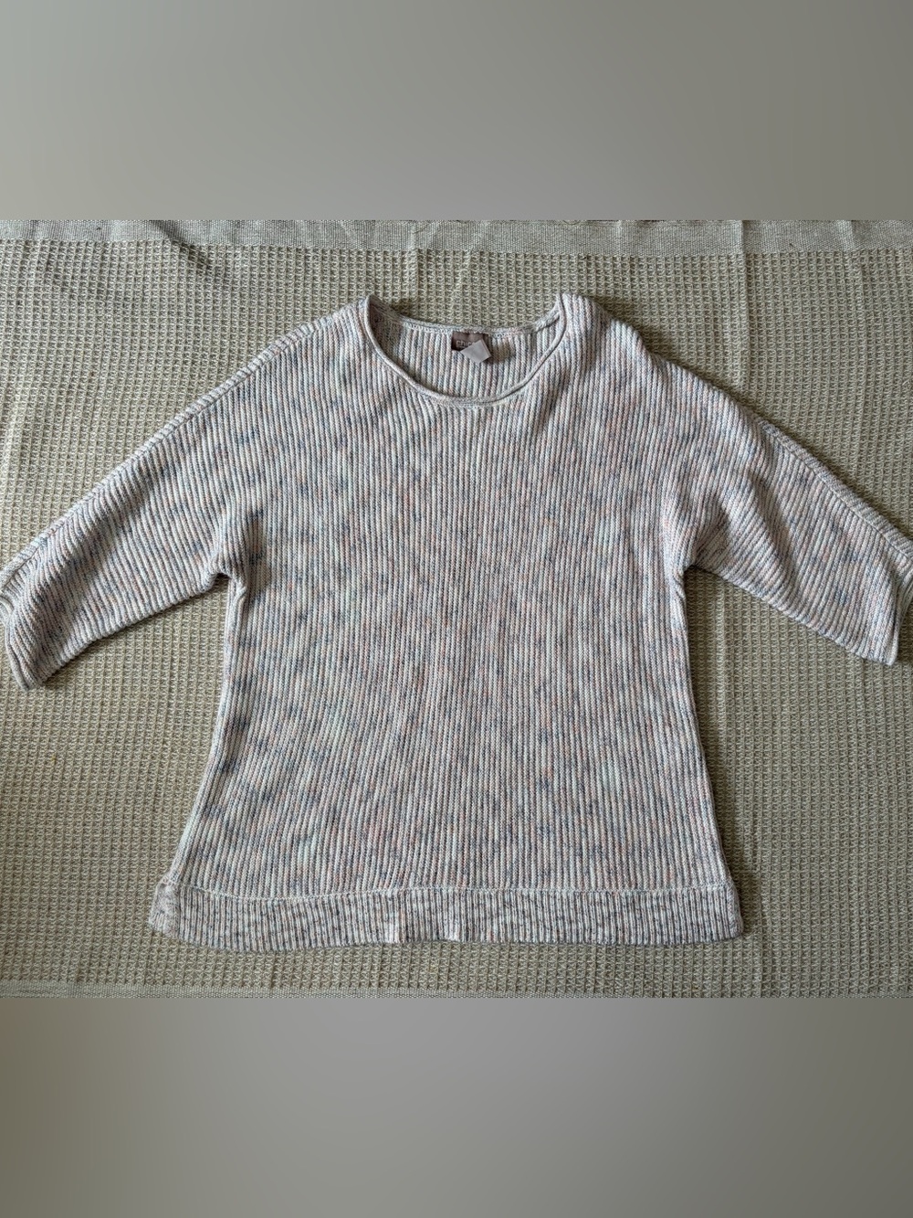 Chico's Multicolor Rib Knit Crew Neck Sweater 3/4 Sleeve Size 2 Large